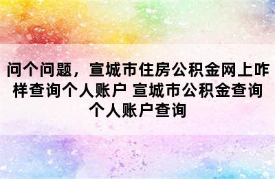 问个问题，宣城市住房公积金网上咋样查询个人账户 宣城市公积金查询个人账户查询